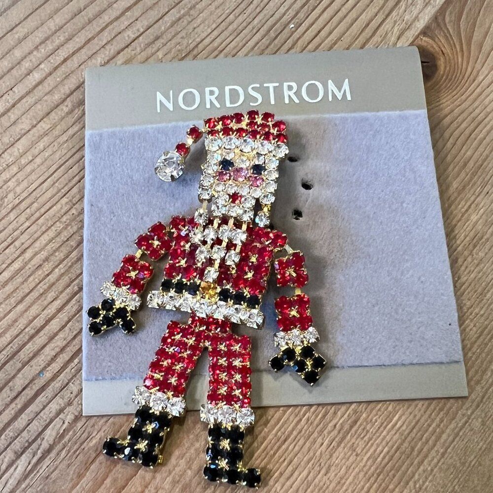 Nordstrom Santa Red White Black Rhinestone Pin NWT
